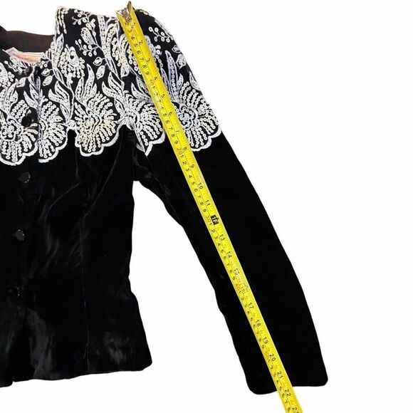 VTG Jessica McClintock Black Velvet Sequin Victorian Goth Glam Bolero Jacket S - Picture 12 of 16